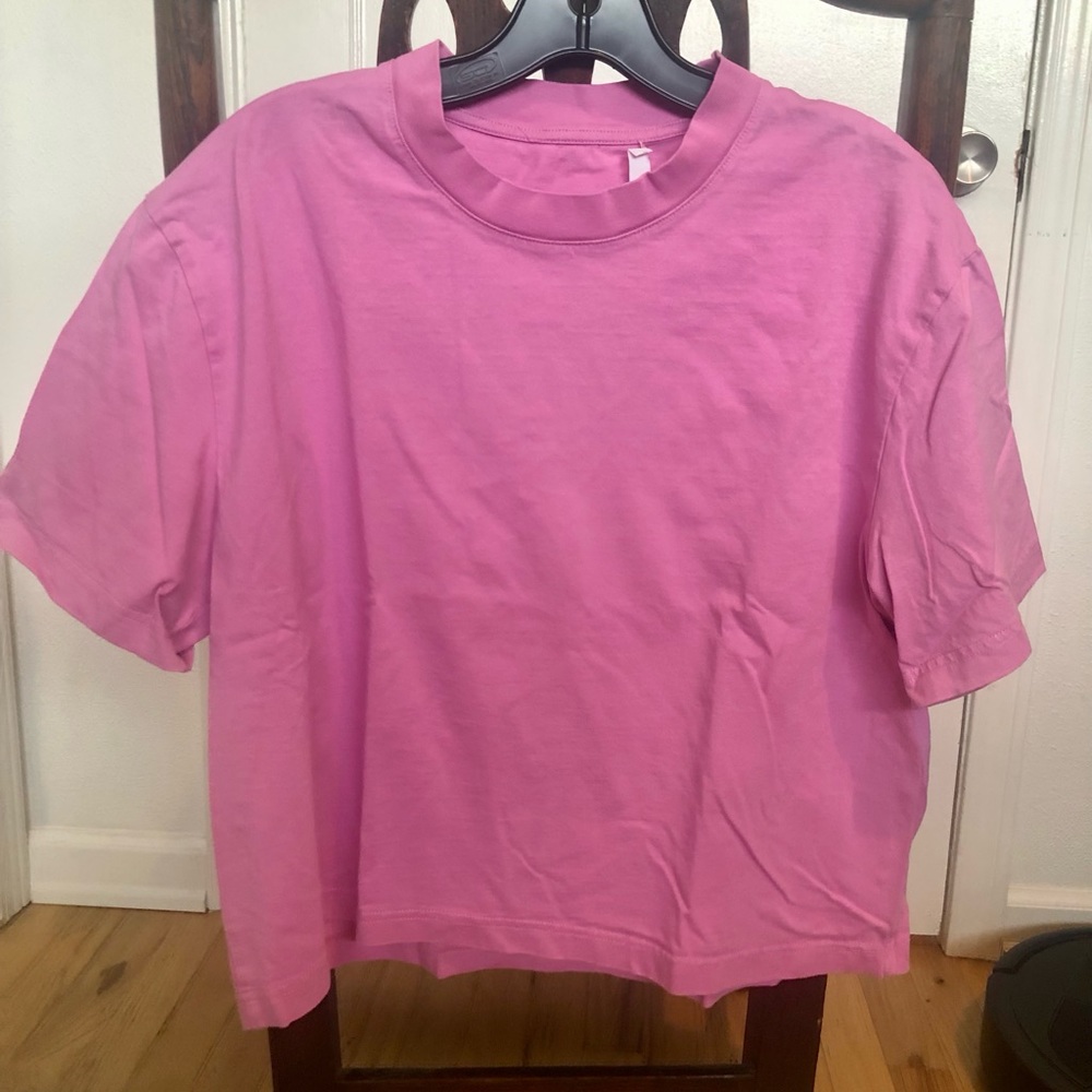 samsoe samsoe pink boxy crop t shirt
